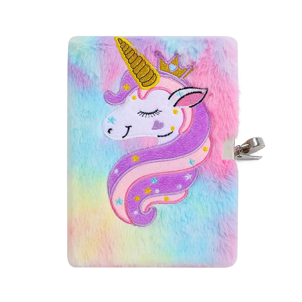 Notebook Lock Adorable Dairy Unicorn Cover Girls Gift Fluffy Lovely Diary Cartoon Paper Notepad Plush Child