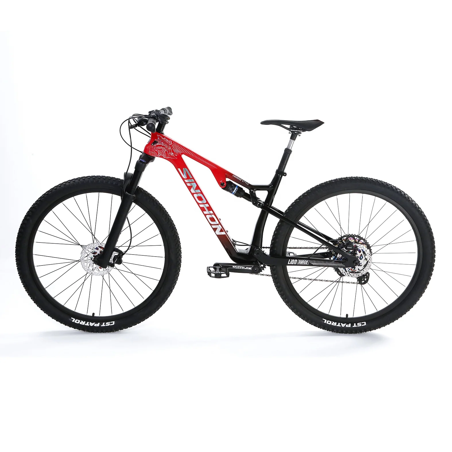 High quality 29' 12 speed red green black carbon mtb frame air shock absorber mountain bike