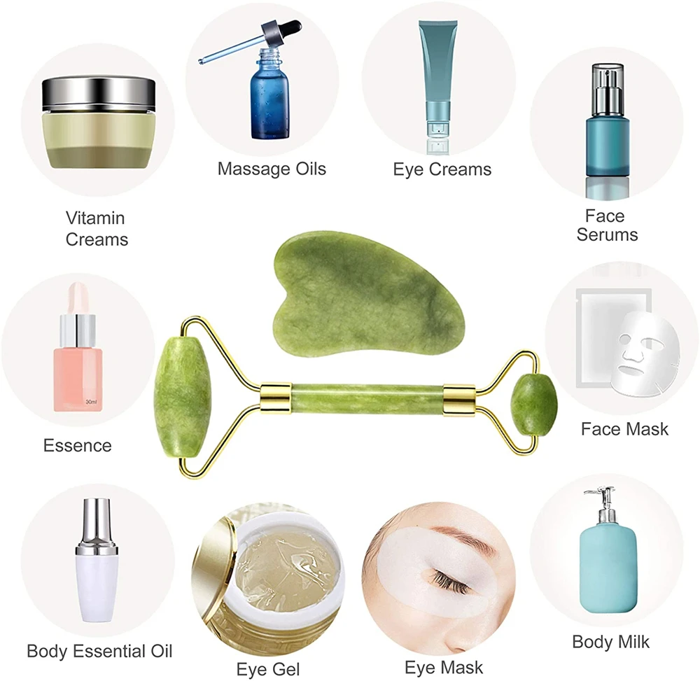 Private logo jade roller gua sha set jade stone roller guasha set Face Massage For slimming skin lifting Beauty For Women JDK001