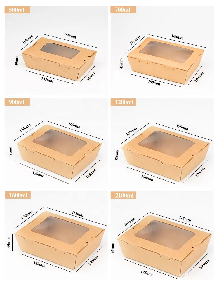Disposable Tableware Bento Lunch Sandwich Fast Takeaway Packaging Brown Kraft Paper Food Box With Clear Window for Salad