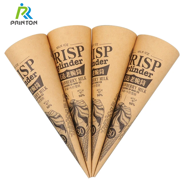 Custom logo food grade disposable snow cone cups ice cream sleeve packaging paper cone
