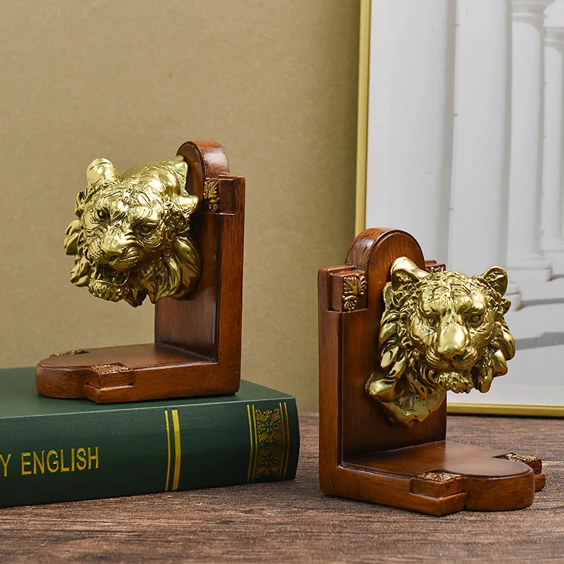 Resin Book Ends for book Shelves animal tiger wolf elephant deer elk head shape Bookends Decorative Rustic globe Bookshelf Decor