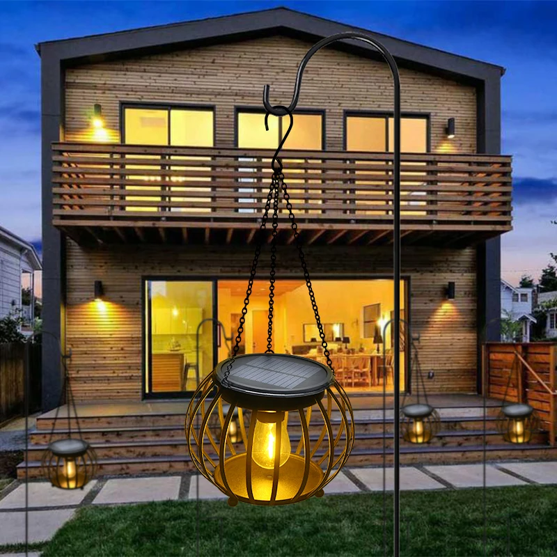 Outdoor decoration waterproof metal hanging pumpkin lamp solar lantern garden light led