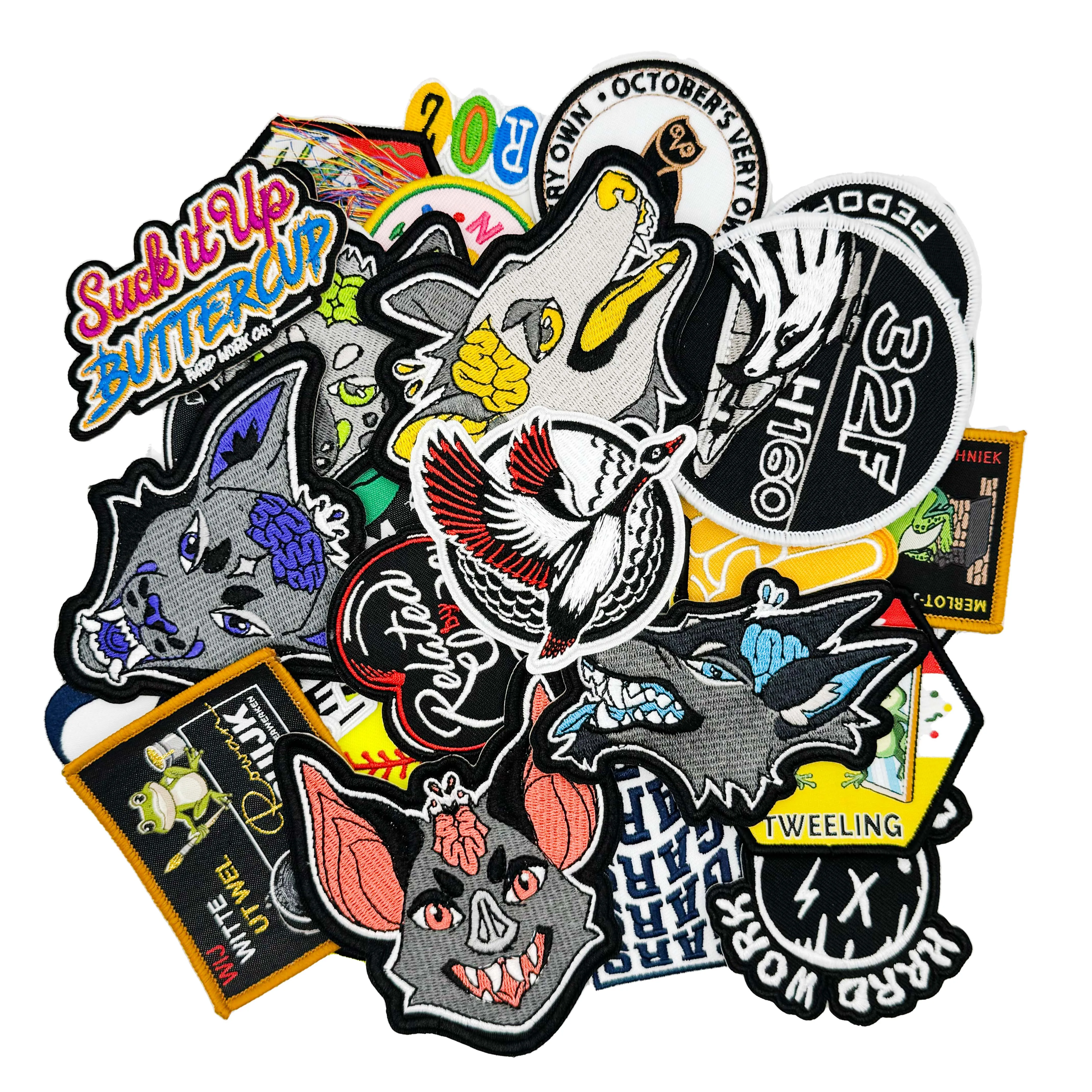 Personalized Logo badge with own logo heat transfer badge fabric badge for garment in clothing embroidery patches