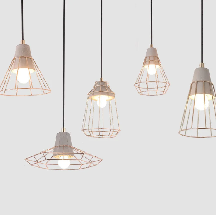 Retrosteel steel rattan lamp shade concrete Cage Pendant Light Fixture Hanging Lamp For Island Living Room Bar Hallway