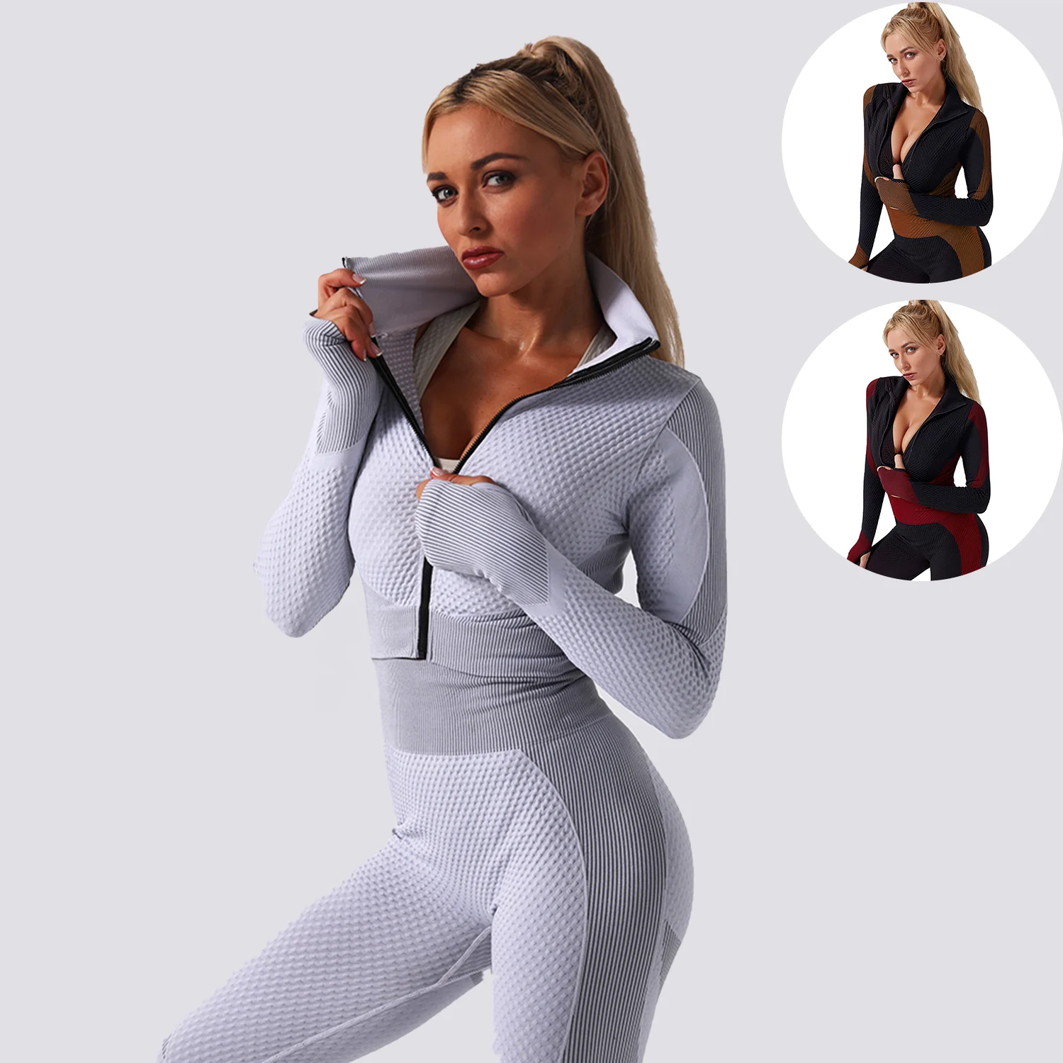Workout winter women sport fitness 3 piece active wear yoga set wear clothing