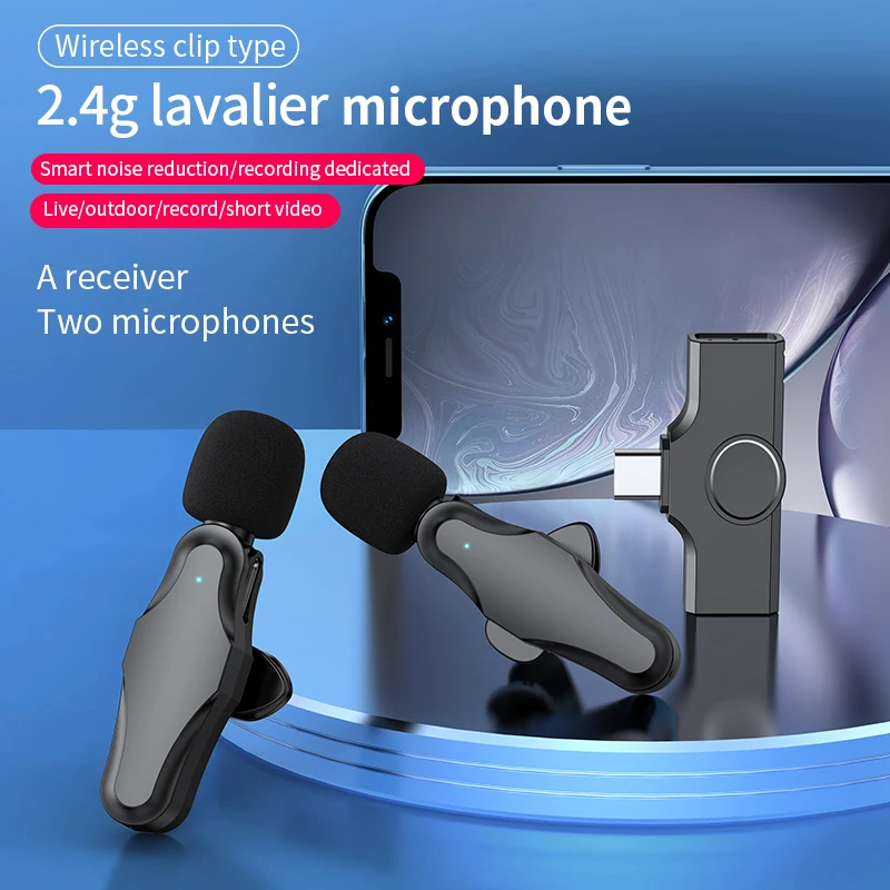 2022 New k9 wireless microphone Lavalier 2.4G Mini Record vlogging clip on mic Lapel Wireless Microphone for iPhone mobile phone