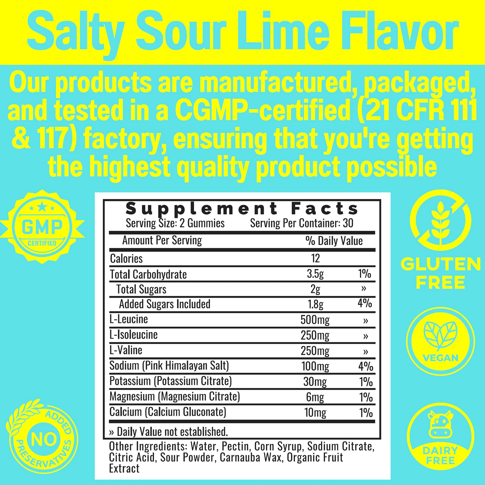 Custom Electrolyte BCAA Gummies Electrolytes Branched Chain Amino Acids Potassium Sodium Salt for Runners for Energy Support