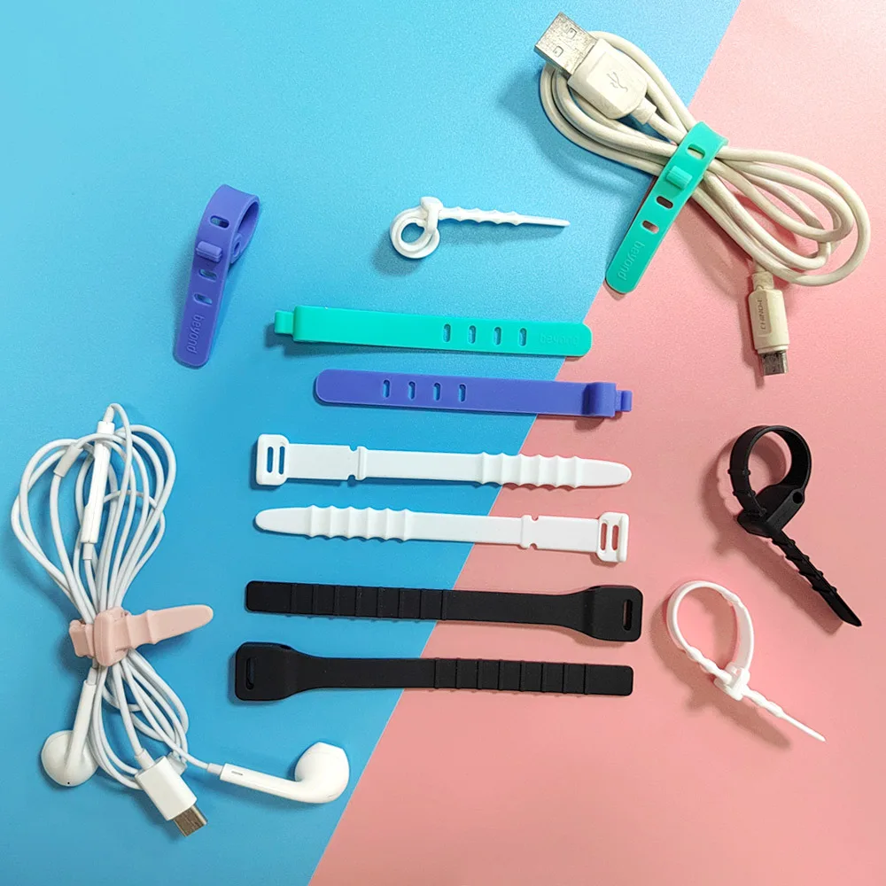 Reusable Self-locking Eco Friendly Colorful Magic Cable Tie Silicone Wire Management Rubber Cable Ties Strap Band Manufacturer