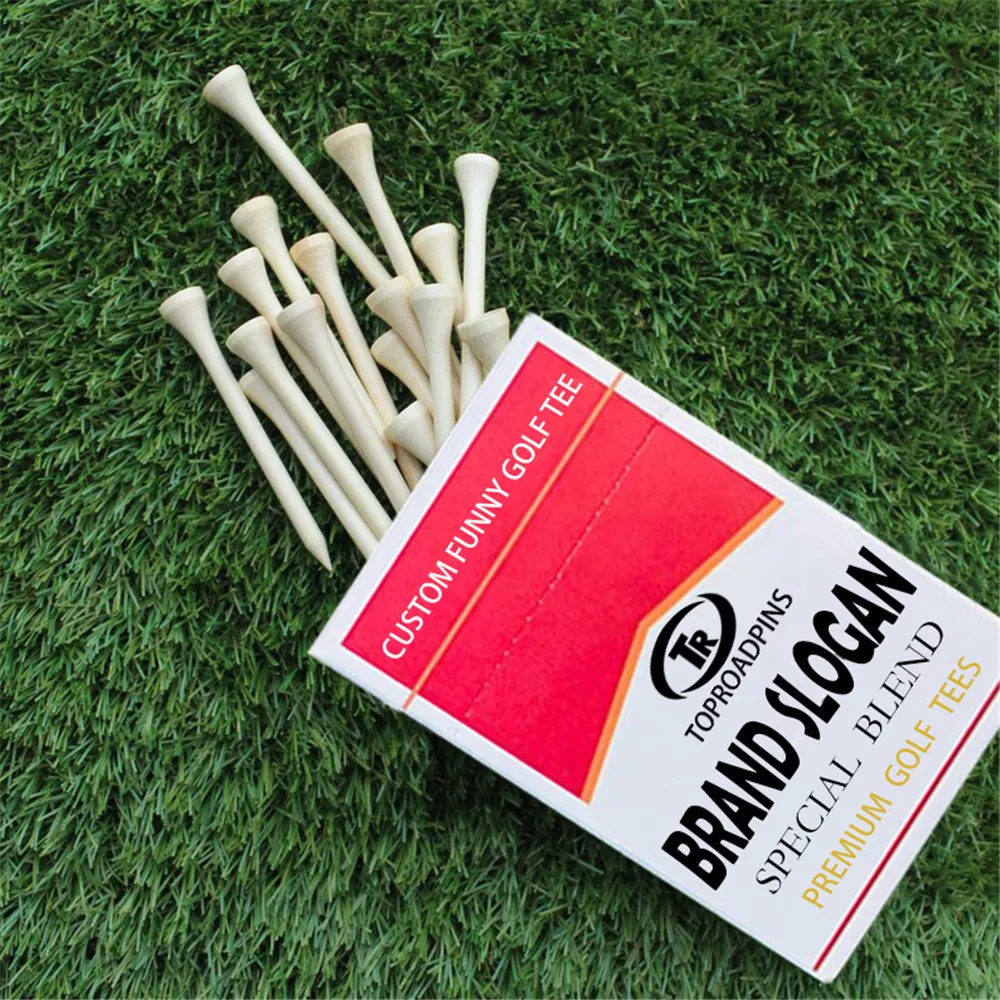 Wholesales bamboo wooden golf tee supports custom logo color design 70mm 83mm cigarette case pack golf peg