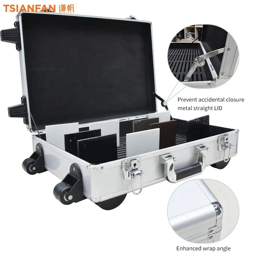New Simple Aluminum Trolley Case Granite Packaging Marble Quartz Suitcase Tile Display Case Factory Stone Sample Box With Wheel