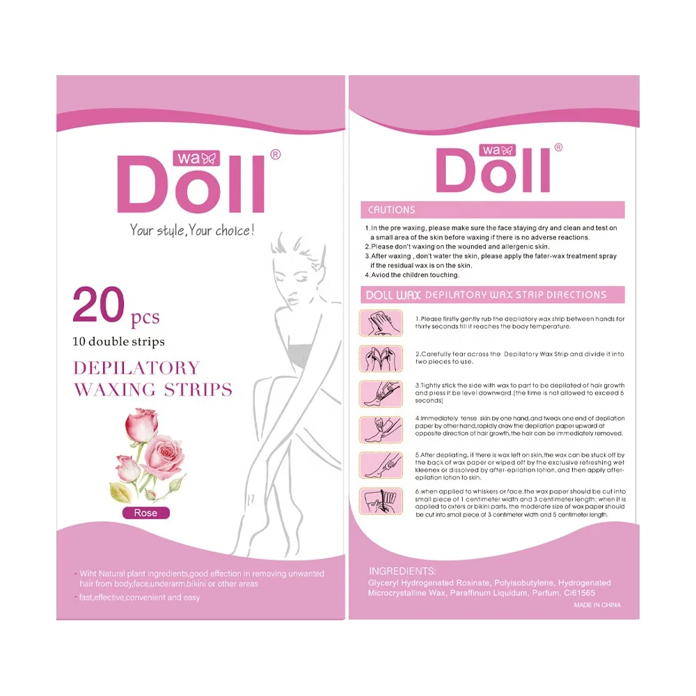 Doll Wax 20pcs Hair Removal Depilatory Waxing Strips Factory rose honey aloe coconut Cold Cold Disposable wax strips