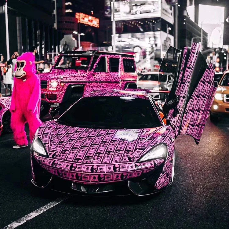 1.52*28m Pvc Pink Leopard Car Paint Rust Vinyl Body Wrapping Self-Adhesive Anti Scratch Sticker Design Film