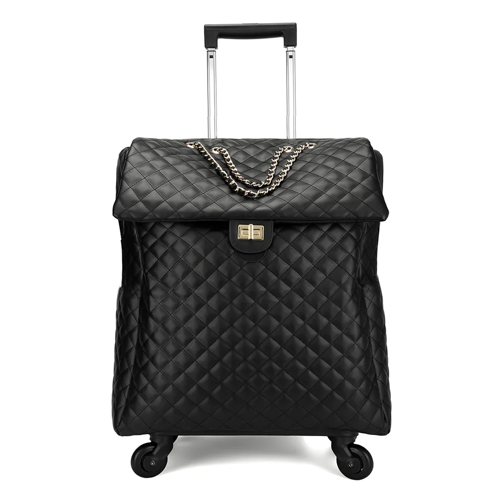 20in PVC Leather Softside Underseat Carry on Suitcases Travel Duffel Bag with 4-rolling Spinner Wheels Travel Luggage