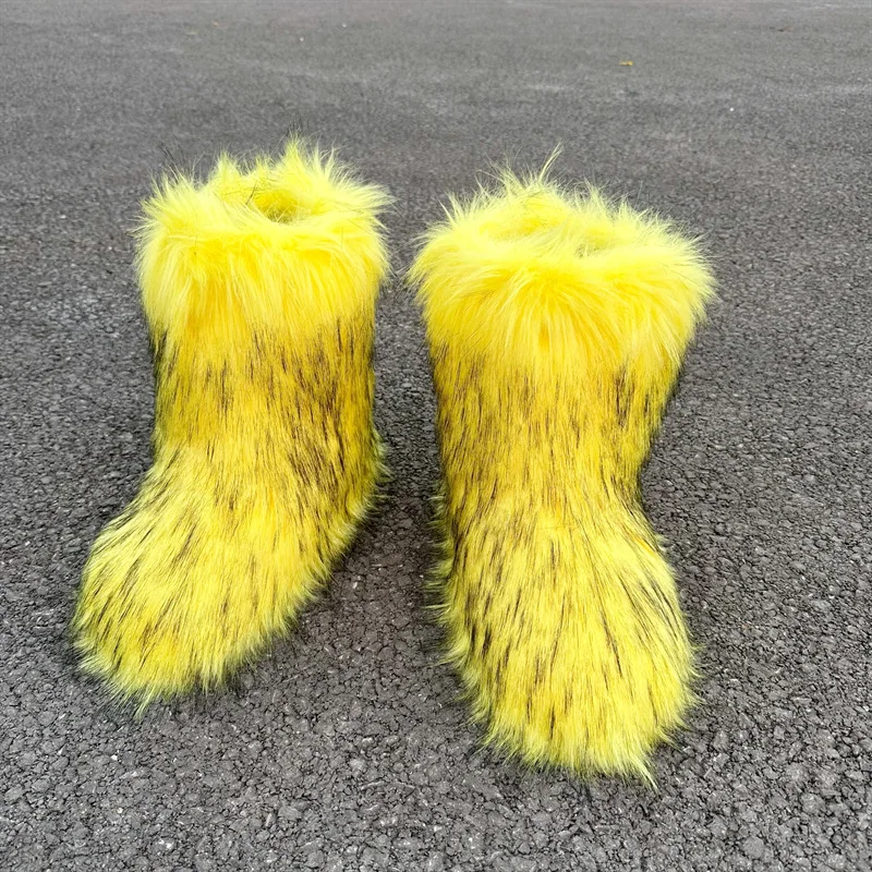 factory wholesale high quality hot selling ladies imitation raccoon fur boots snow boots women fur winter shoes