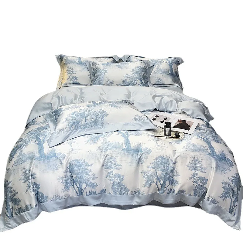 100% Tencel  Satin  60S 300TC Flower printed Queen size bedding sets for home bed linen