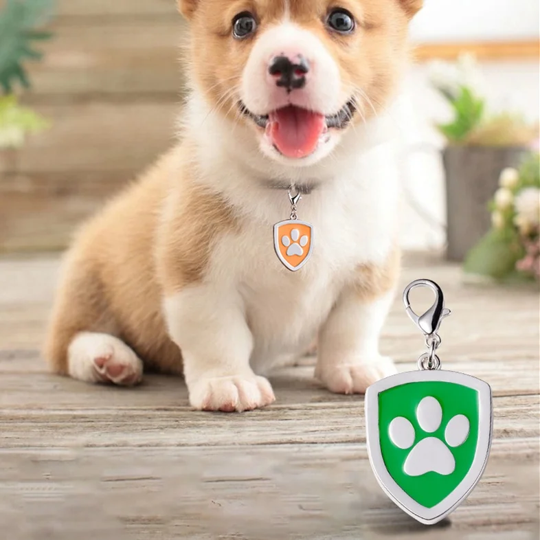 Cartoon footprints shield shaped dog tags multi-color optional engravable anti-lost zinc alloy pet ID tag collar accessories