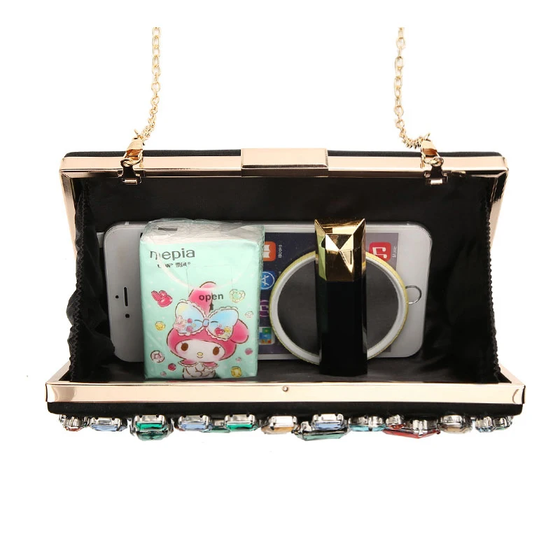 Вечерние сумки с бриллиантами, черный женский кошелек с бисером и драгоценным камнем, Свадебный Кошелек для женщин, сумки на плечо с двумя цепочками