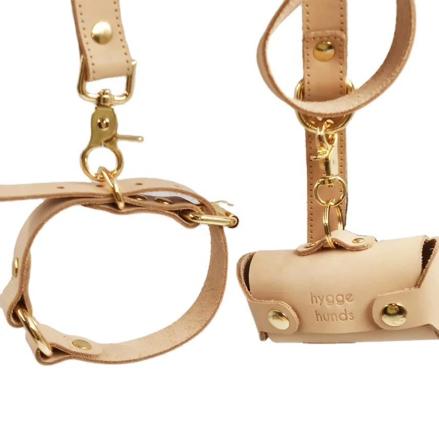 Natural Genuine Leather Wholesale Waste Bag Pouch leather harness for dogs dog poop bag holder leash