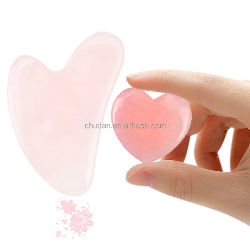 Rose Pink Quartz heart shape jade guasha Promotional Skincare handmade healing stone Gua Sha Facial Massage Beauty Guasha