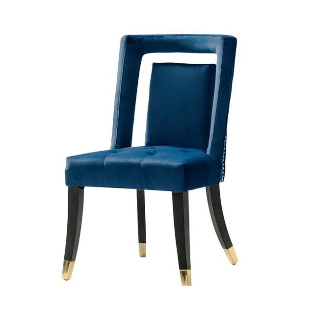 Elegant & Luxury Design Commerical Restaurant Dining Chair With Navy Fabric Upholstered And Gold Foot Caps  DC-1232