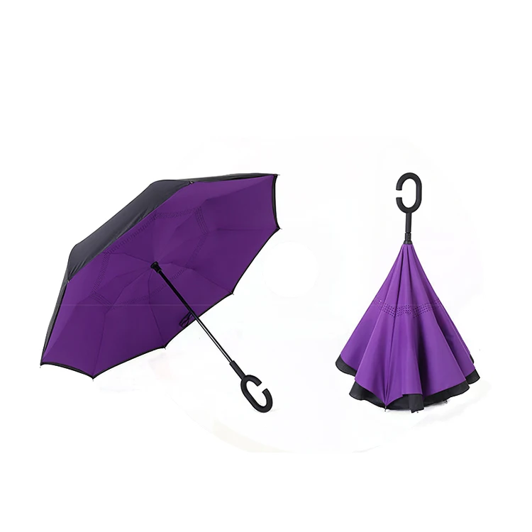 
Reverse Inverted folding C-shaped handle umbrella solid color durable umbrella 