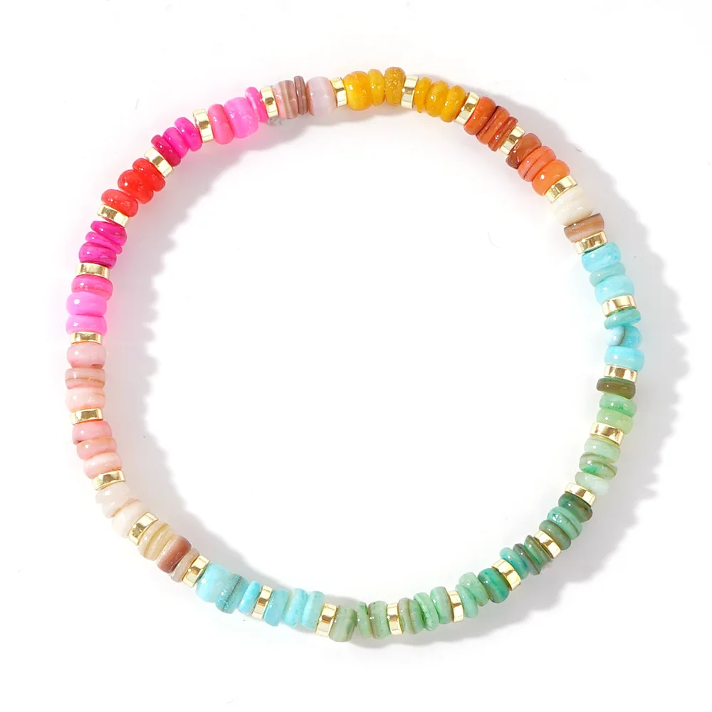 Fashion Bohemian Iron Gallstone Separator Mixed Color Semi-precious Stone Beaded Elastic Bracelet For Girls Jewelry