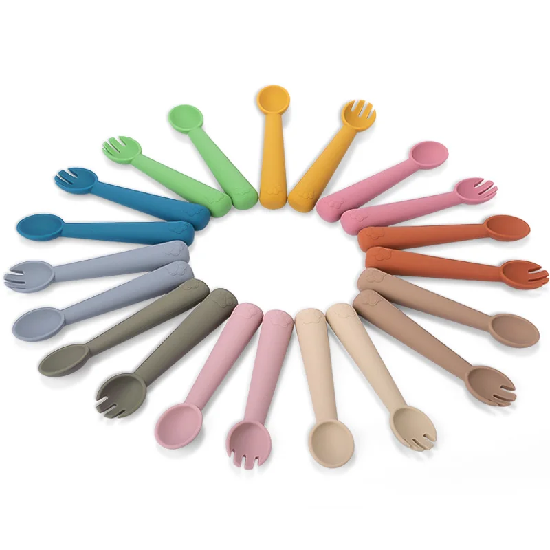 Custom Logo BPA Free Soft Food Grade Cute Animal Cat Design Baby Silicone Spoon Set for Infants Age 0-12 Months