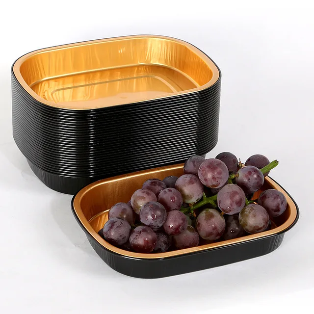 Оптовая продажа с завода, экологически чистый Разлагаемый материал, одноразовая фольга, алюминиевая коробка для выноса, высококачественный черный и золотой