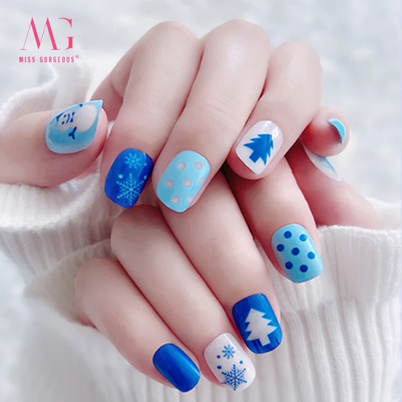 MISS GORGEOUS Oval Nail Tips Merry Christmas 24pcs Glitter High Quality ABS Private Label Custom Press On False Nail