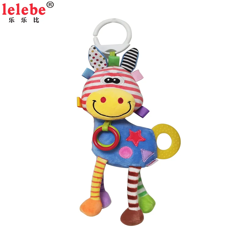 
lelebe 2019 friendly stuffed soft anima lwith round silicon teether infant toys with Rattles toys for plush baby toy 