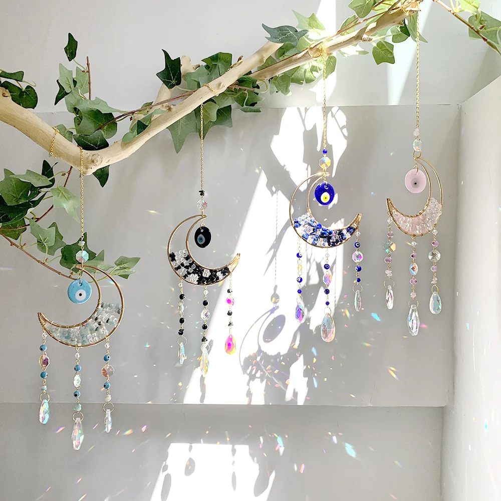 wholesale high quality natural crystal evil eye sun catcher evil eye charms best handcrafts rose quartz amzonite  suncatchers