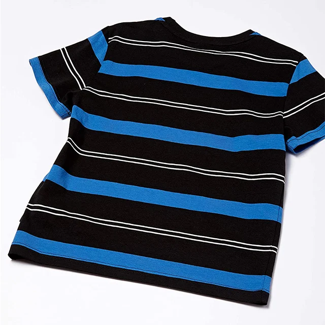 New Fashion Boy Children Summer Clothing Yarn Dyed Striped Boys High Quality Round Neck Short Sleeve T Shirt
