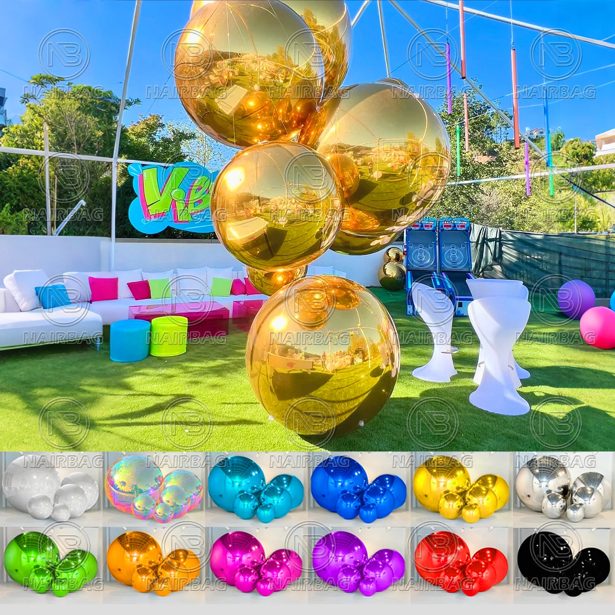 Gold Inflatable Mirror Ball Big Shiny Balls Reflective PVC Balloon Purple Giant Sphere For Christmas Events Party Wedding Decor