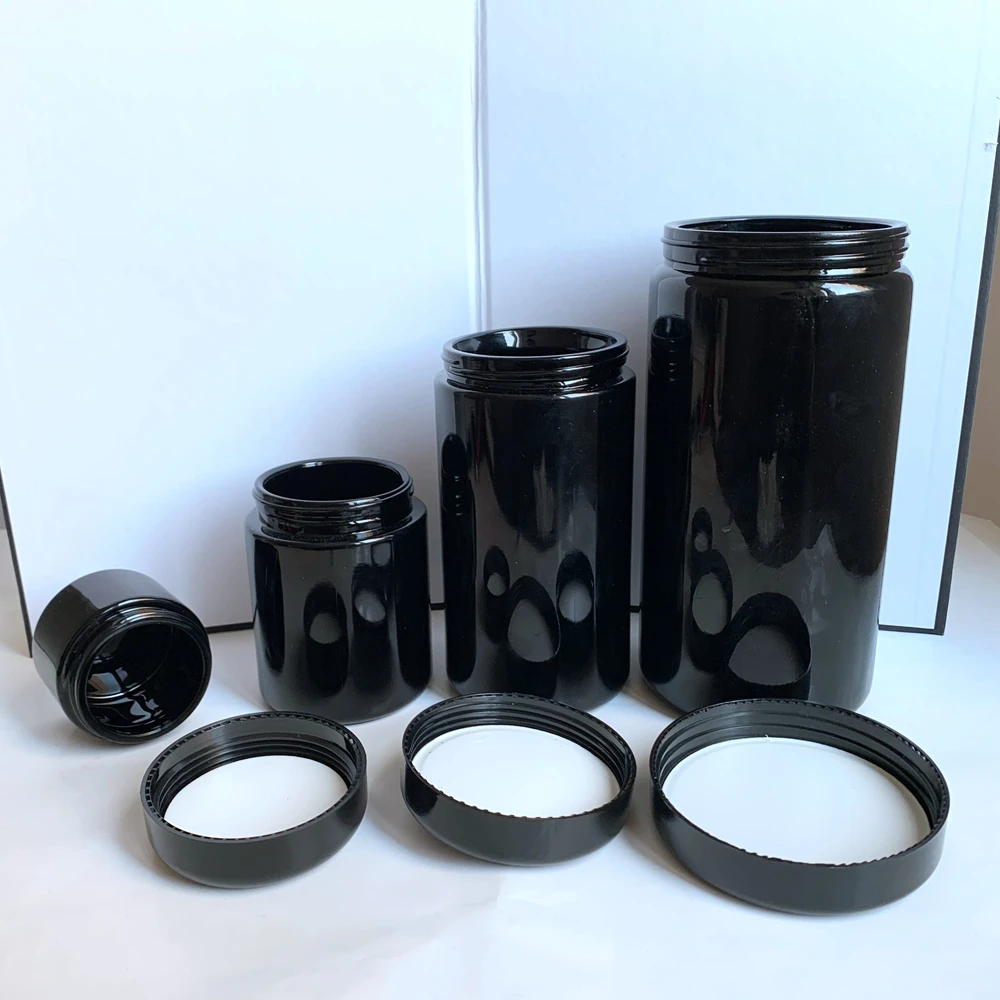 In Stock 250g UV Black Dark Violet Stash Jar Smell Proof Storage Glass for Herb