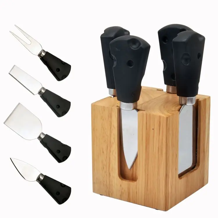 4pcs cheese tool set with wooden block stand