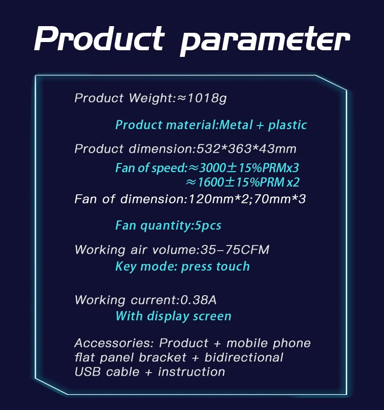 RGB Laptop Cooling Pad with 6 Cooling Fans Ergonomic Comfort Notebook Cooler Light-Weight Gaming Laptop Cooler Stand