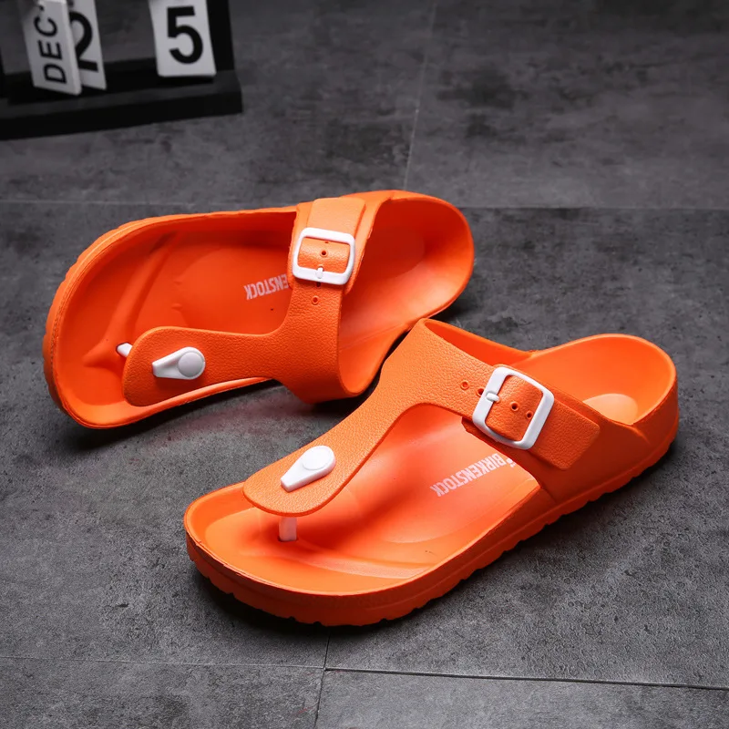 Лидер продаж на Amazon AliExpress, пляжные мужские Тапочки большого размера, плоские Нескользящие мужские шлепанцы с пряжкой для ремня карамельных цветов, тапочки Eva