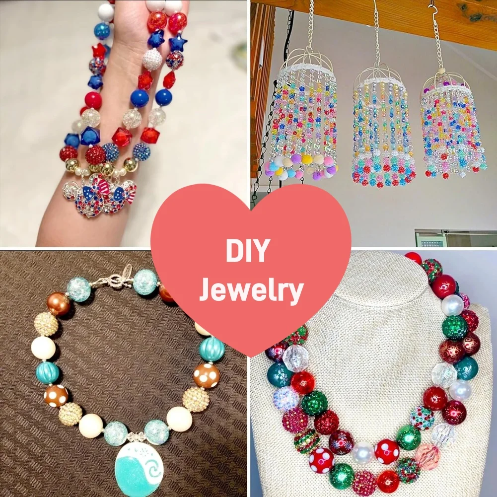 Rawmand 50PCS 20mm Ocean Theme Bubblegum Beads for Jewelry Making Acrylic Beads Resin Rhinestone Beads for Pen DIY