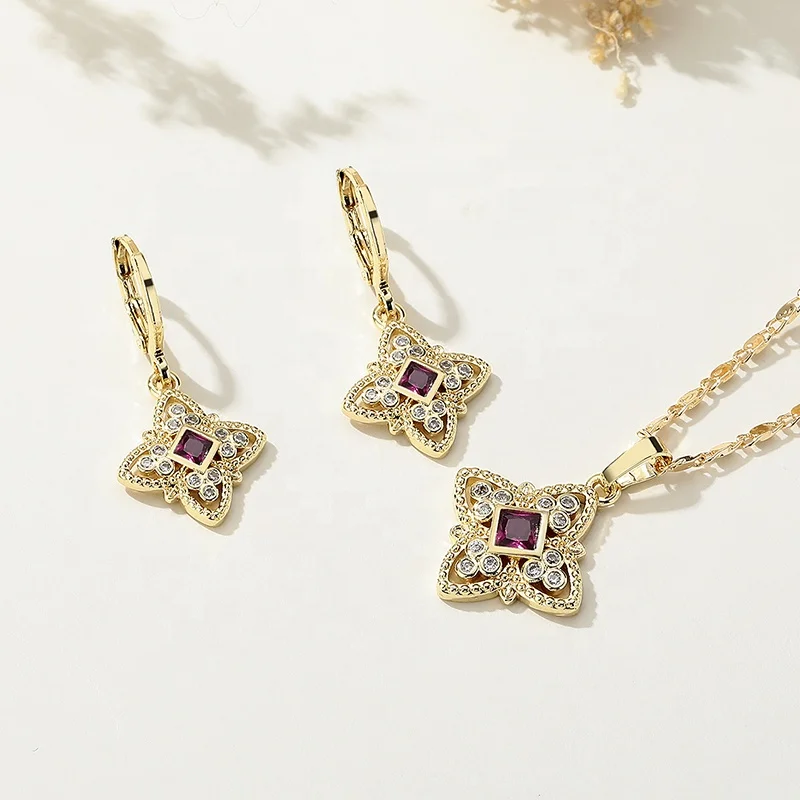 Fashion earring chain necklace set, women wedding chinese gold african jewelry set made with nice cubic zircon