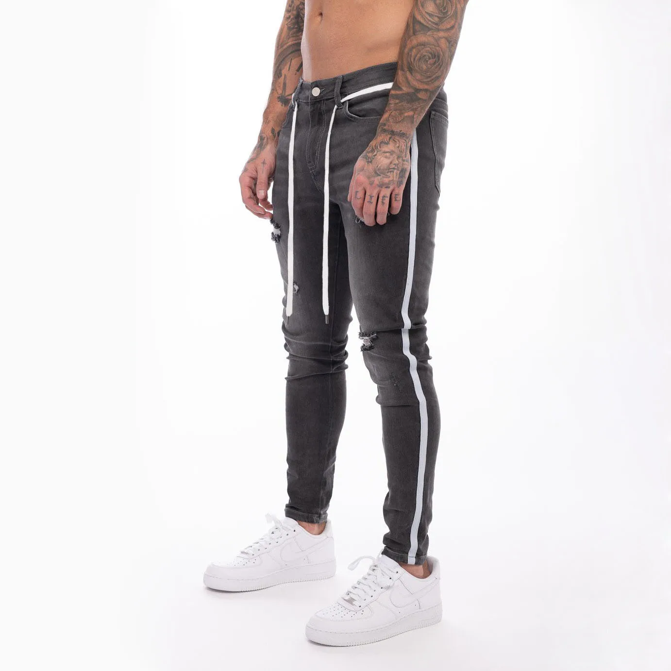 European and American 3XL new design white slim ripped small foot skinny denim jeans men