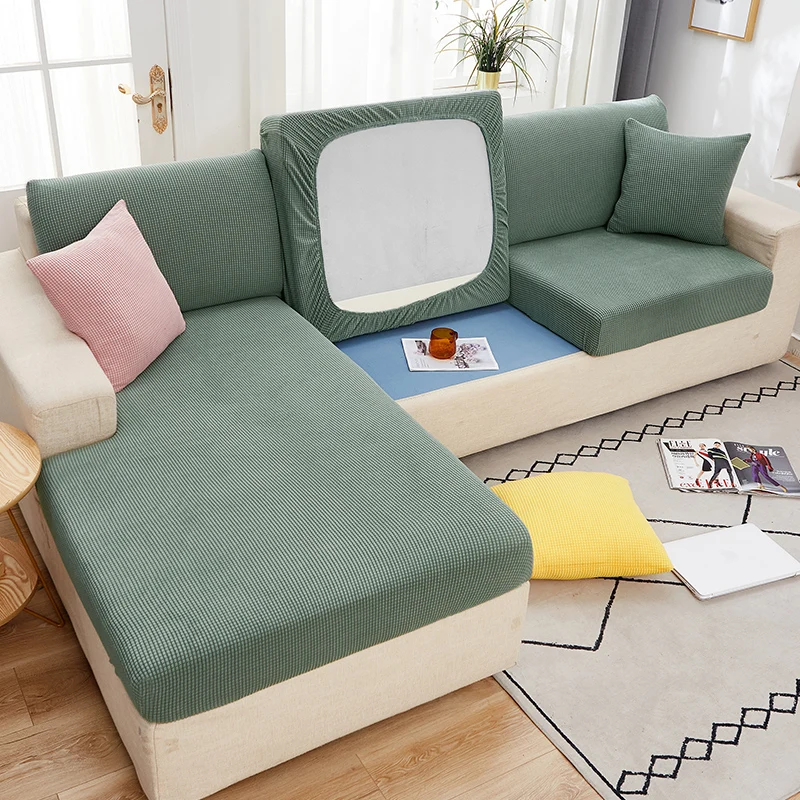 Stretch Sofa seat Cushion Cover Slipcover Elastic Couch Armchair Loveseat 4 or 3 Seater Grey Plain Solid Soft Durable Washable