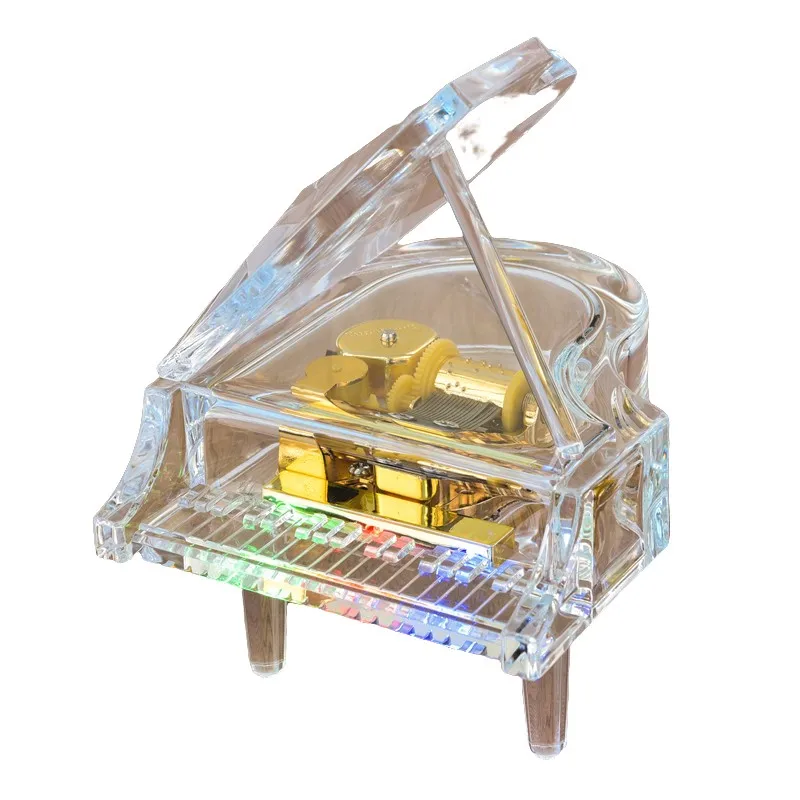 Acrylic music box piano music box with LED light 18 Note Mechanical Music Box For Home Decoration