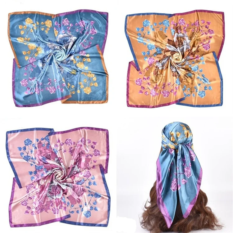 Custom Printed Paisley Polyester Cotton Bandana Square Scarf Luxury Flower Printing Silk Hair Bandana With Logo