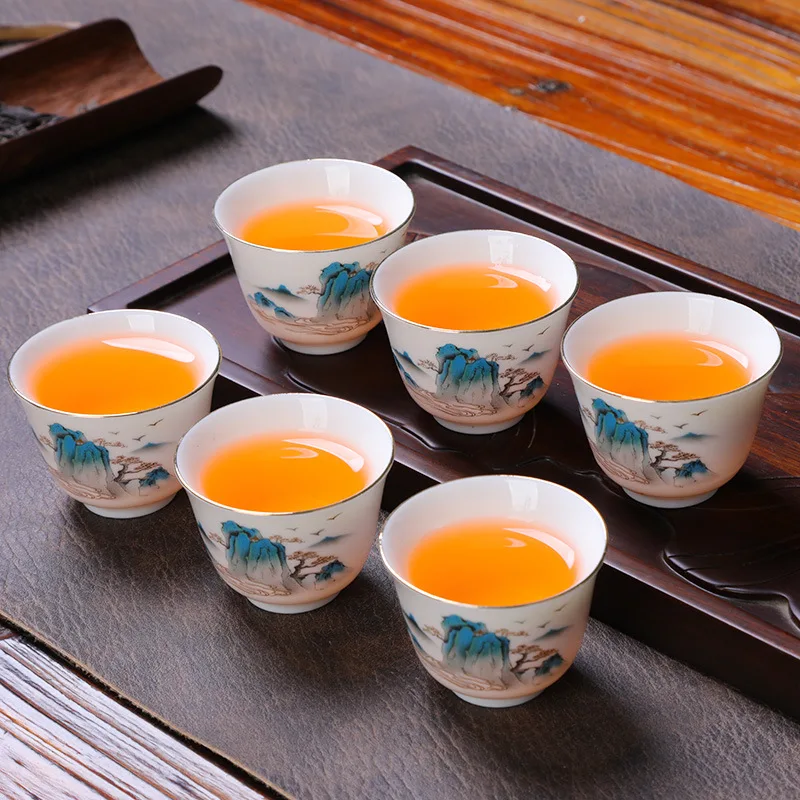 CERAMIC TEA SETS CUSTOMIZED WHITE PORCELAIN GAIWAN TEA CUP SET MASTER HANDMADE TEAWARE GIFTS CHINESE DRINKWARE SUIT