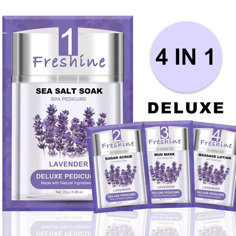 Foot Care Products Deluxe Pedi Spa 4 In 1 Include Sea Salt Soak Exfoliate Sugar Scrub Soothing Mud Mask Hydrating Massage Lotion