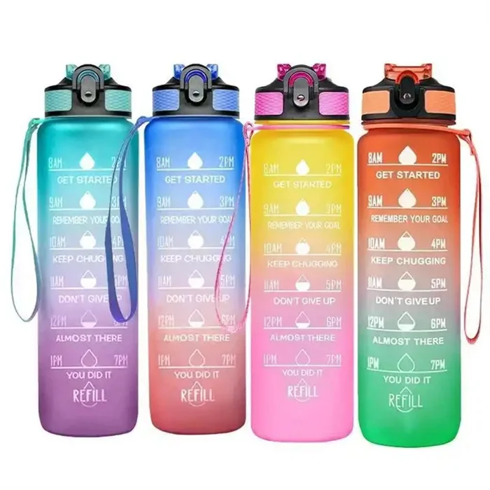 Wholesale Custom 1000ml BPA Free Gradient Color Plastic Motivational Water Bottle for Gym, Fitness, Sports