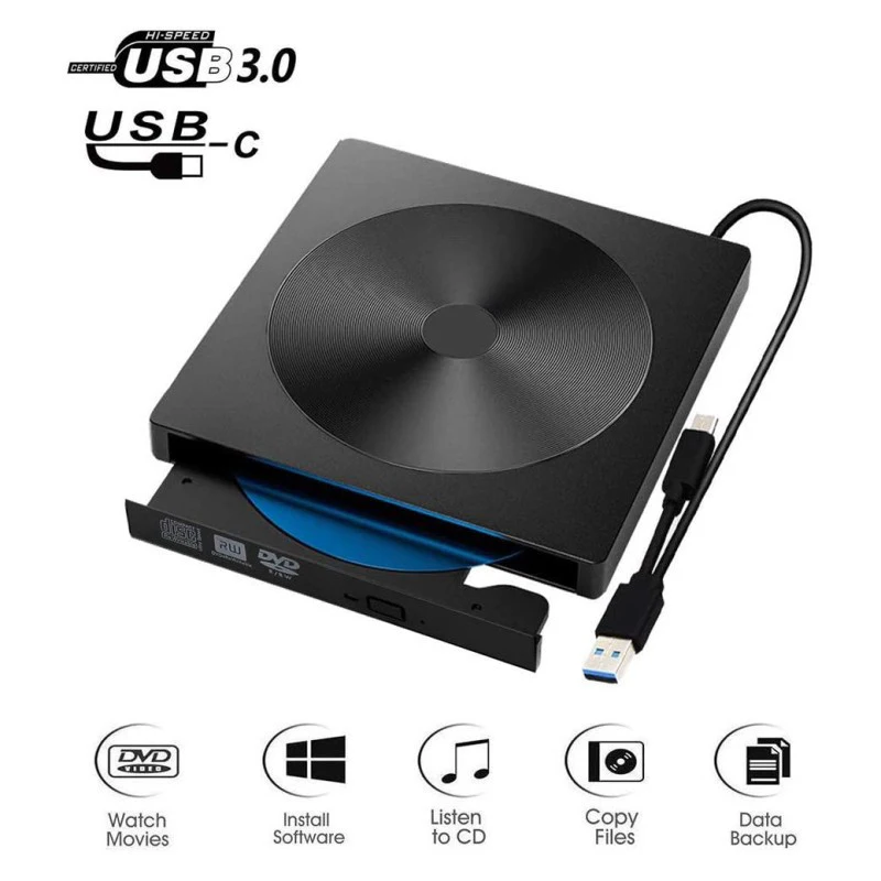 USB 3.0 &Type C DVD Drive, CD Burner Driver Drive-free High-speed Read-write Recorder, External DVD-RW Player Writer Reader