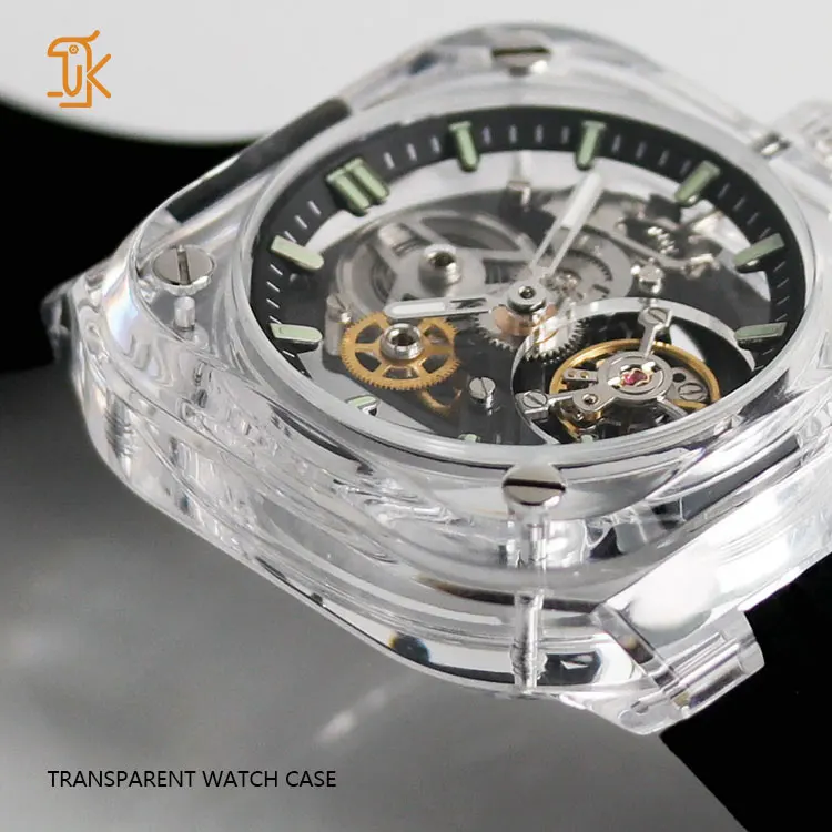 SANYIN Custom Square Transparent Watches No Logo Luxury Skeleton White Automatic Mechanical Wrist Watch Manufacturers