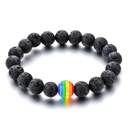 Hot Selling Resin Beads Beaded Lava Stone Bracelet ,Rainbow Color Gay Pride Bracelet
